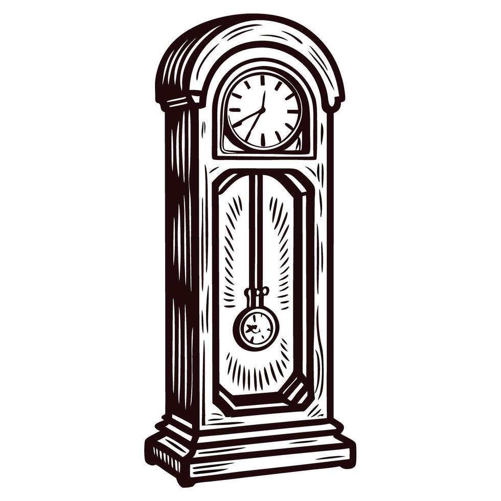 Antique grandfather clock with pendulum vintage timepiece in classic design vector