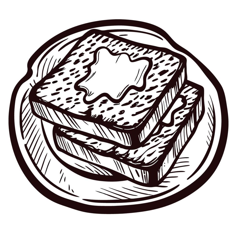 Hand drawn sketch of toast bread with butter on plate reflecting breakfast simplicity vector