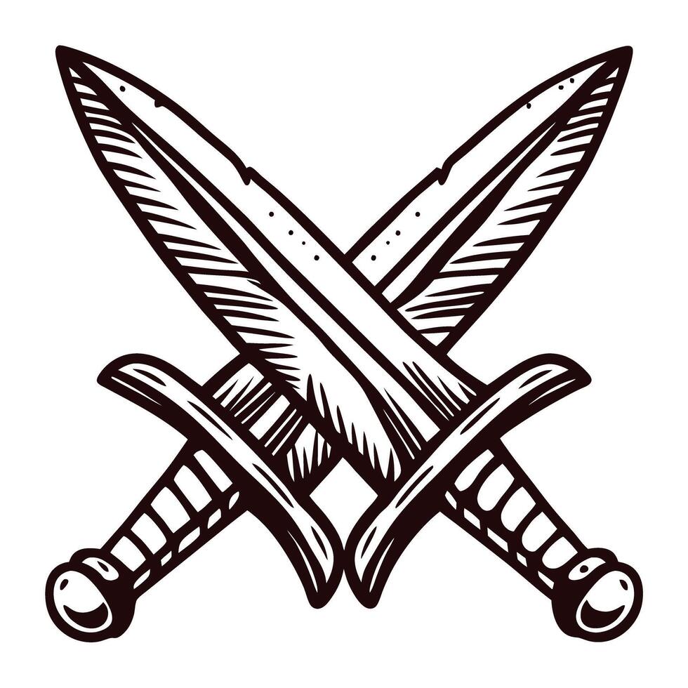 Crossed swords emblem with detailed engraving and intricate patterns vector