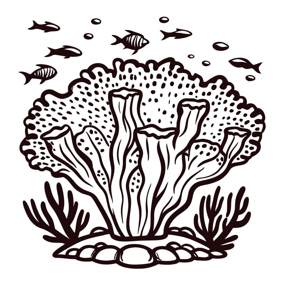 Detailed coral reef scene with fish swimming in ocean ecosystem vector