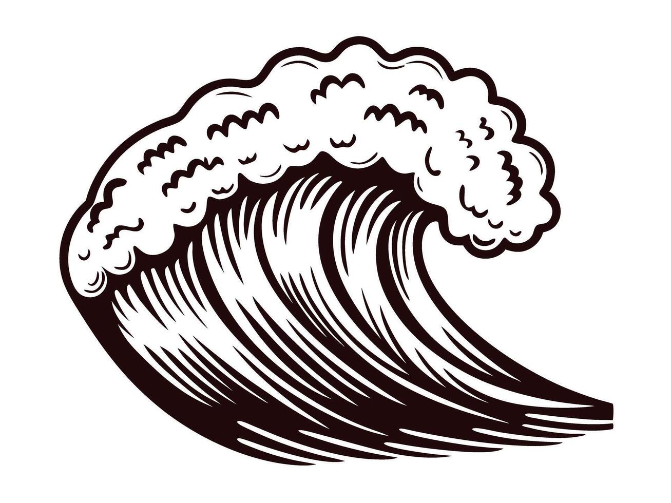 Artistic depiction of a powerful ocean wave in monochrome vector