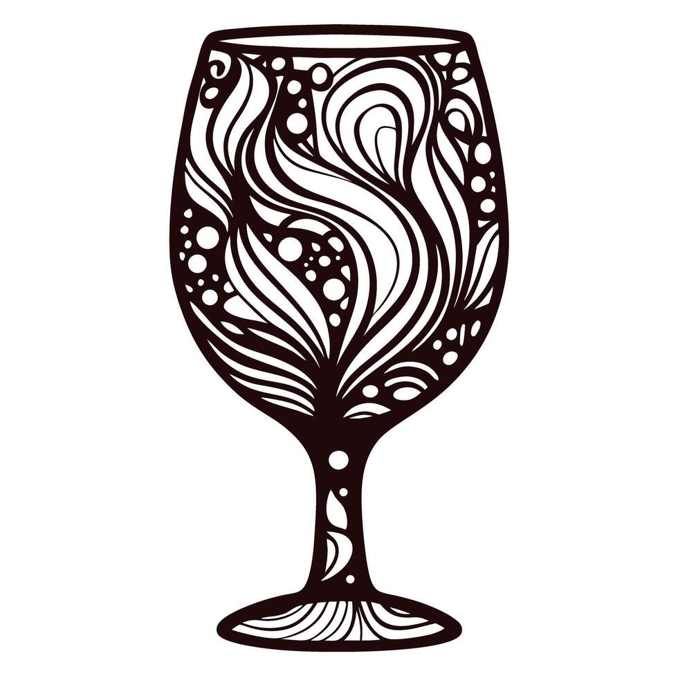 Intricate patterned wine glass with swirling design elements vector