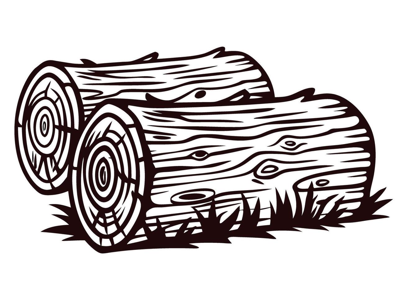 Wooden logs in grass rustic timber with natural texture and detail vector