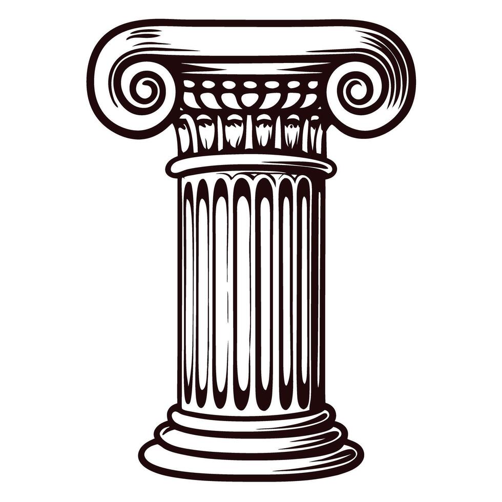 Detailed greek ionic column with intricate capital design in classic architecture vector
