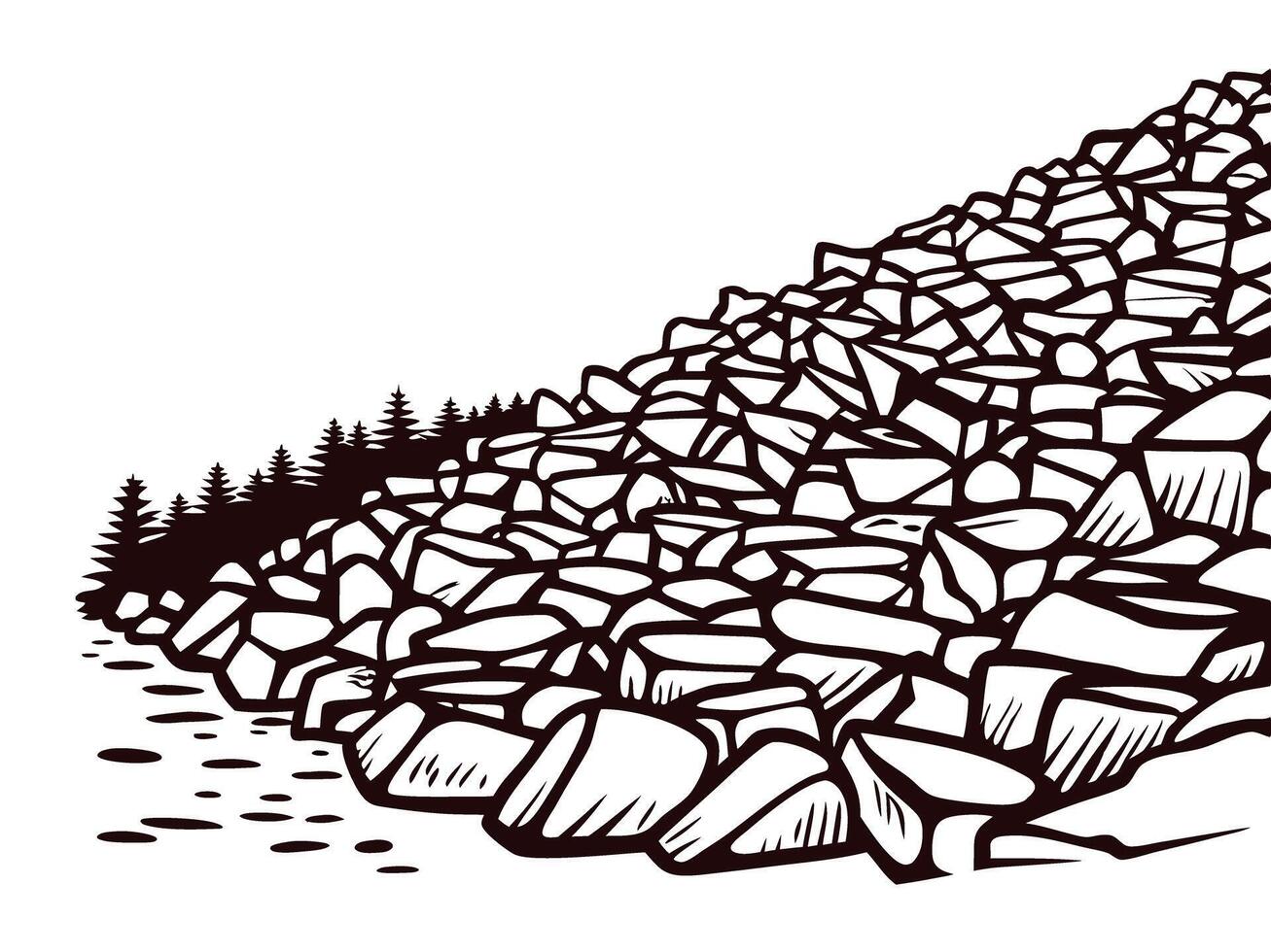 Rocky terrain with forest backdrop under clear sky vector