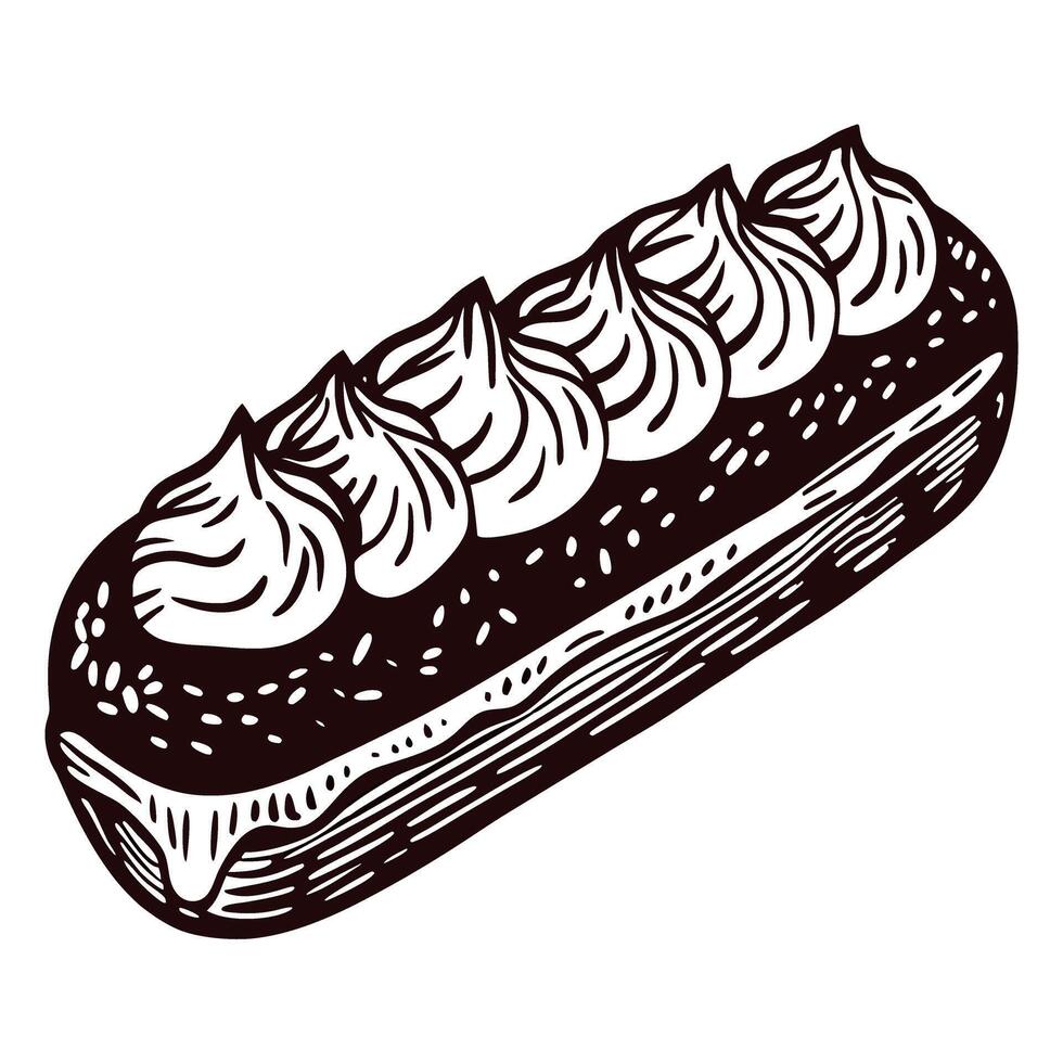 Detailed of a sweet chocolate eclair with cream topping vector
