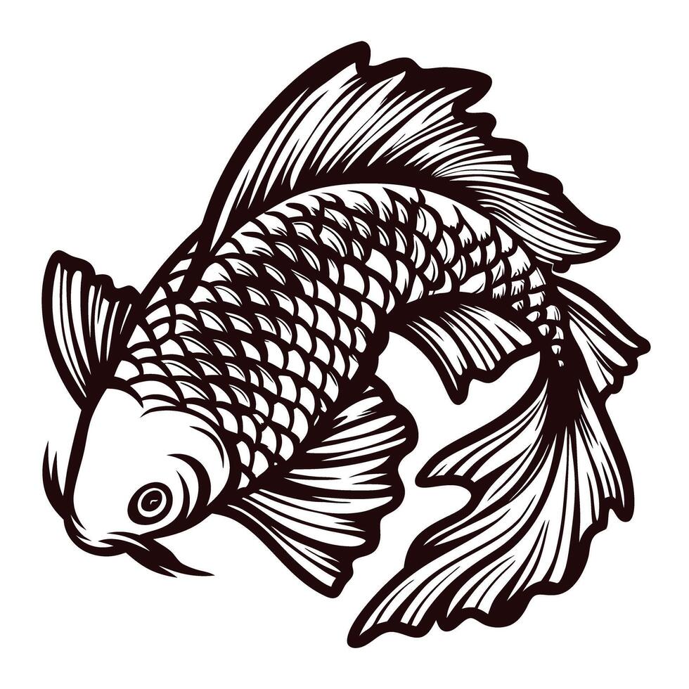 Intricate black and white koi fish with flowing fins vector