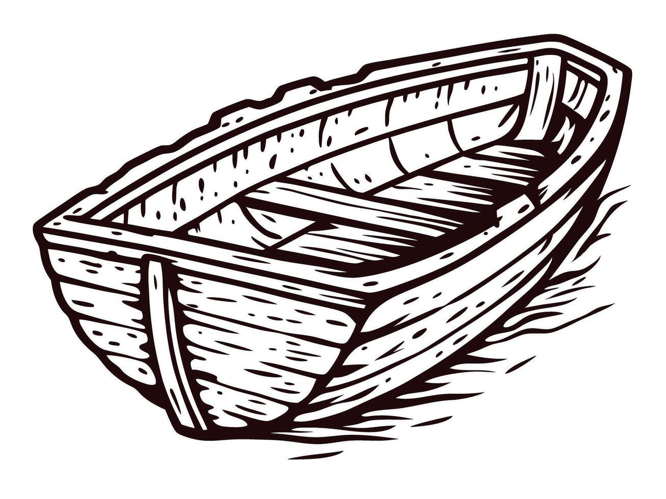 Wooden rowboat with detailed craftsmanship on a calm sea vector