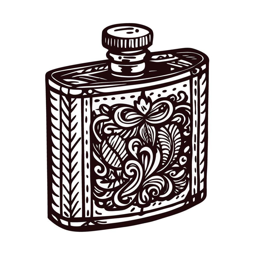 Intricately designed vintage flask with ornamental patterns on a white background vector