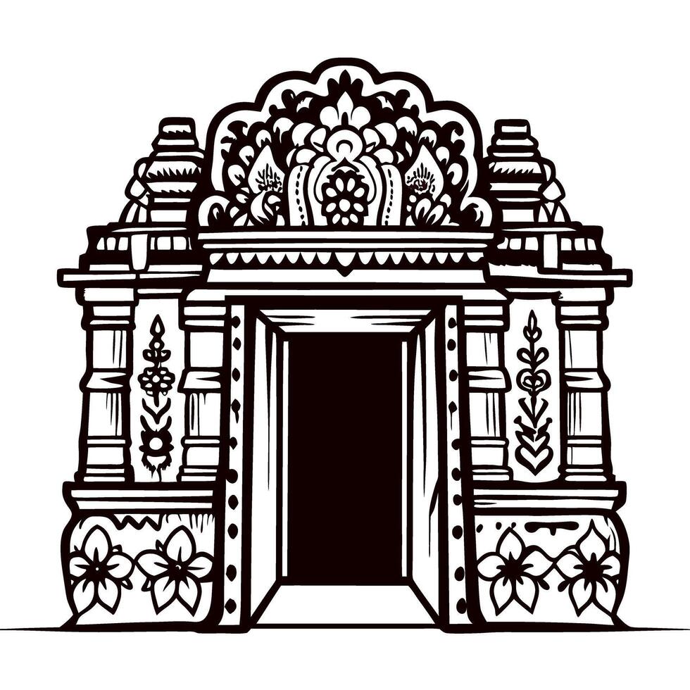 Intricate ancient temple gateway with ornate carvings and architectural details vector