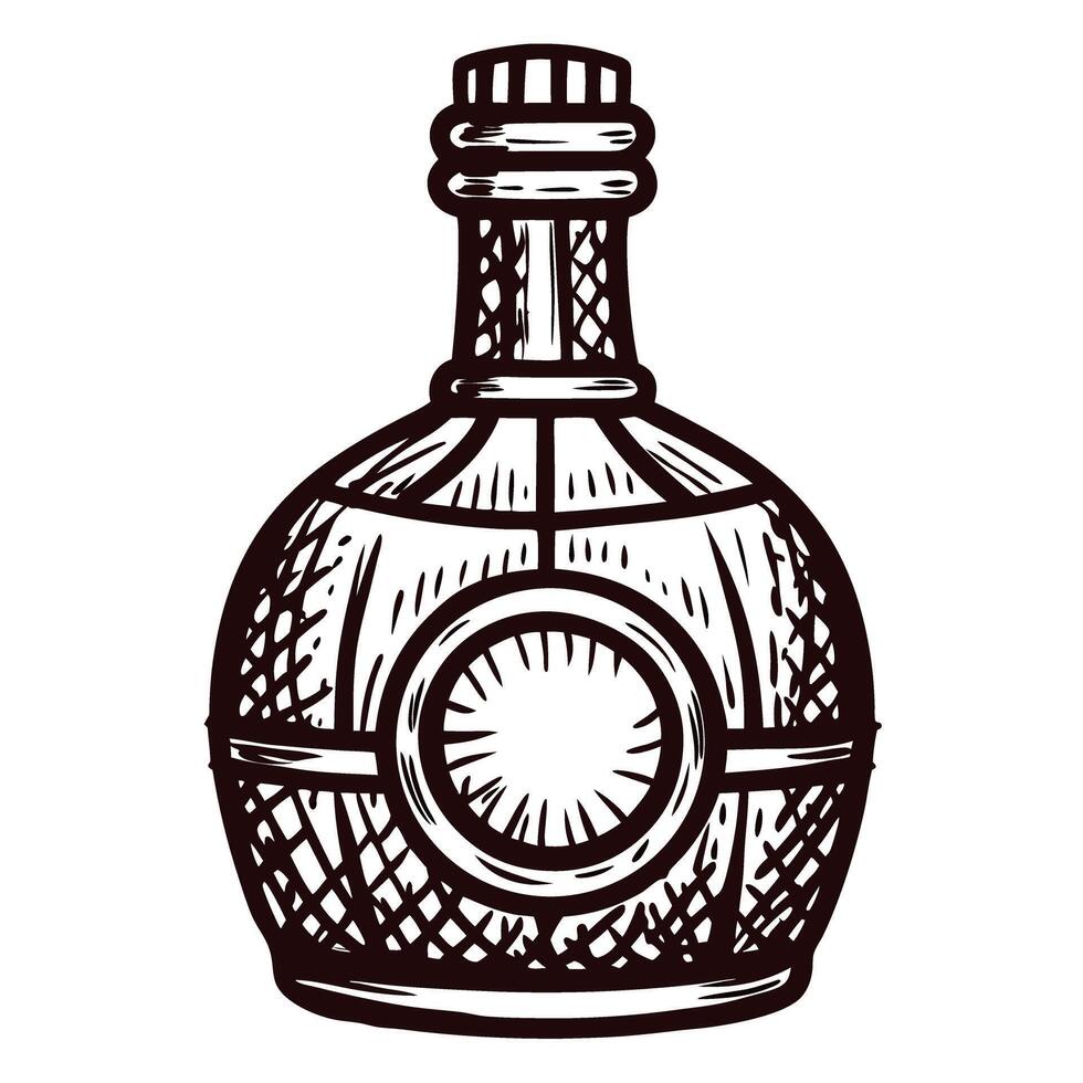 Vintage glass decanter with ornate design featuring wicker basket weave pattern vector
