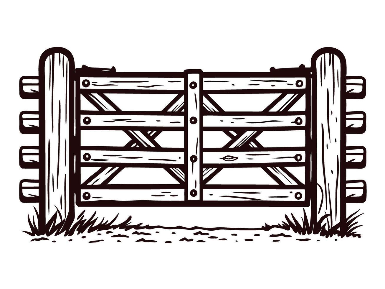 Rustic wooden gate with crossbar design in countryside setting vector