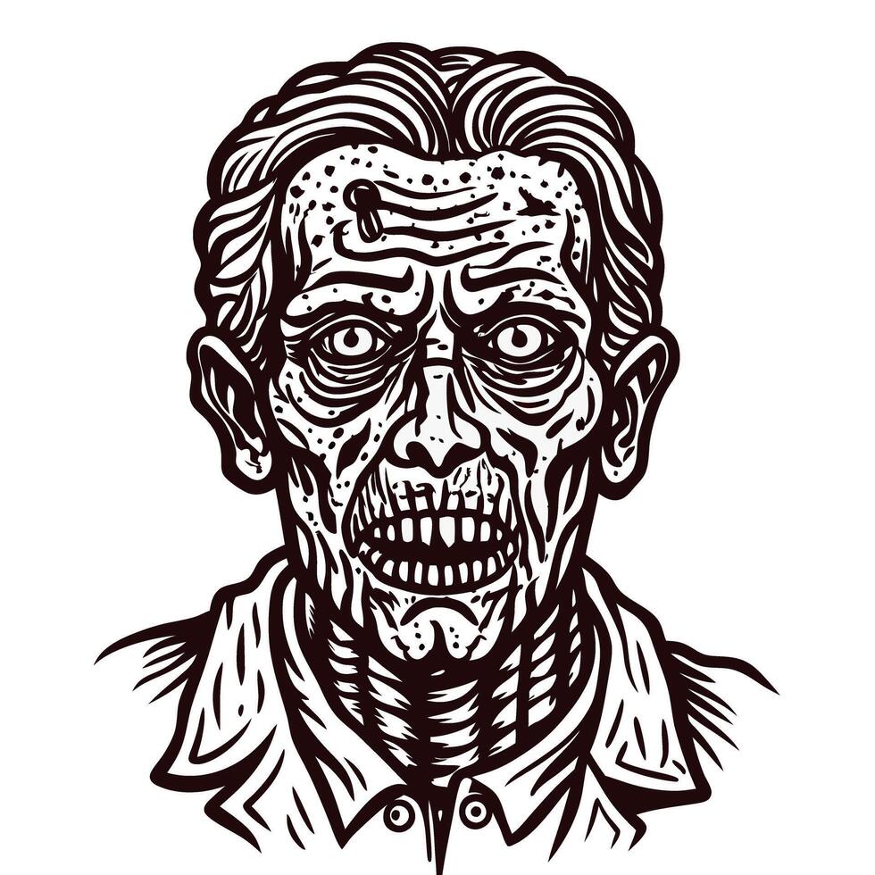 Illustrated zombie with detailed facial features and decayed appearance vector