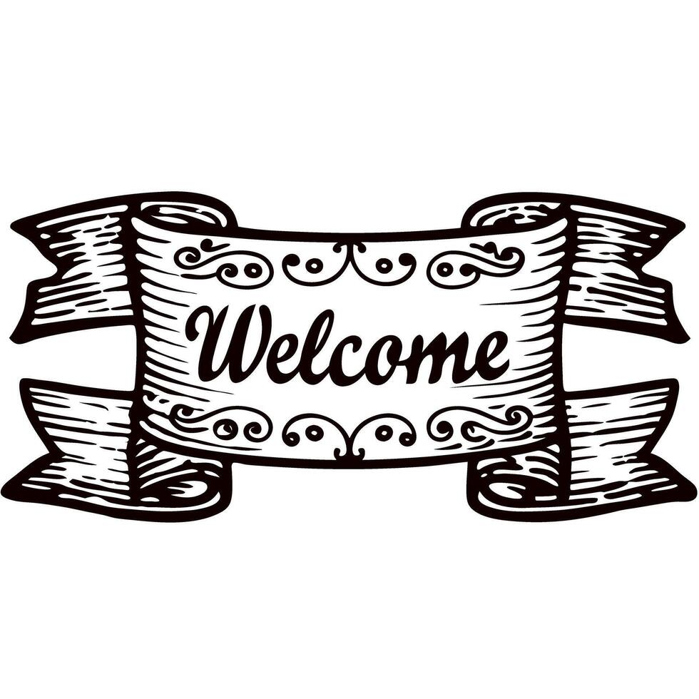 Vintage scroll welcome banner with decorative design elements vector