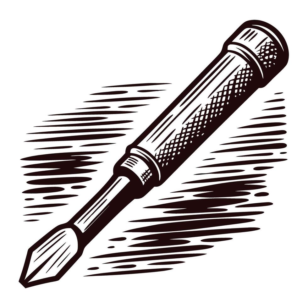 Detailed black and white of a classic screwdriver with textured handle vector