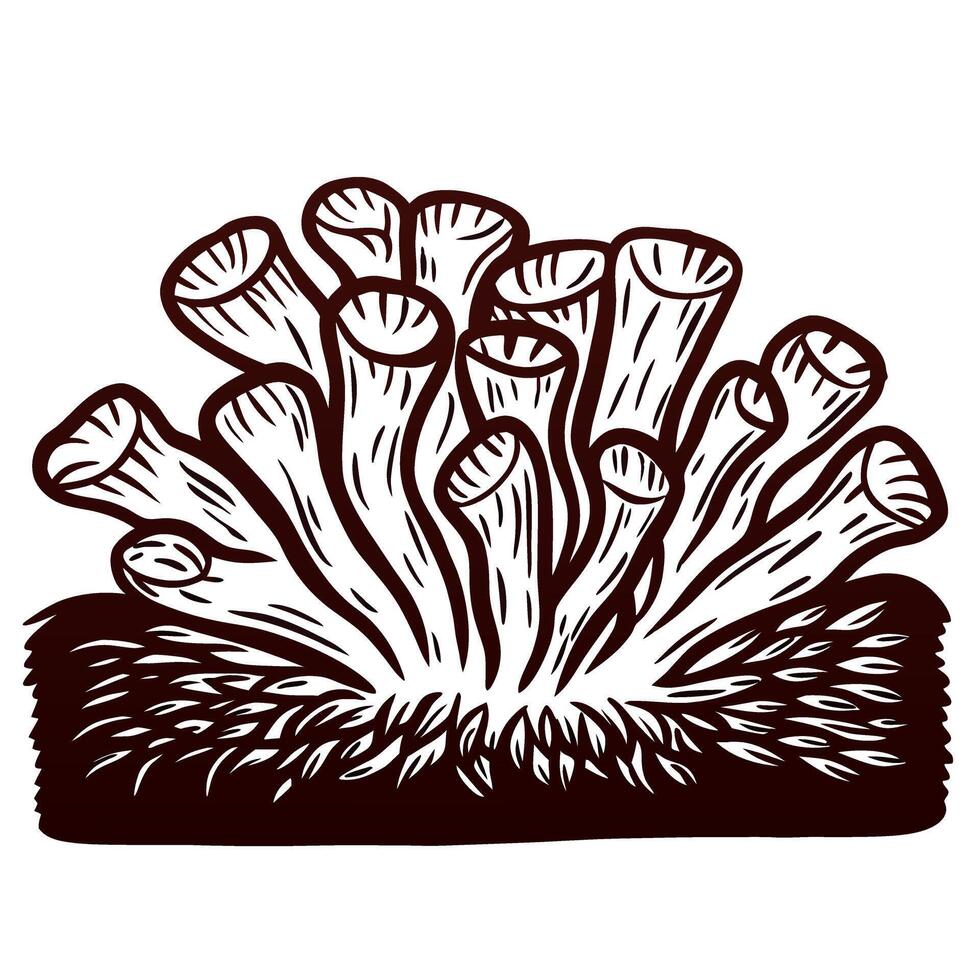 Detailed of organic mushroom cluster with grass base vector
