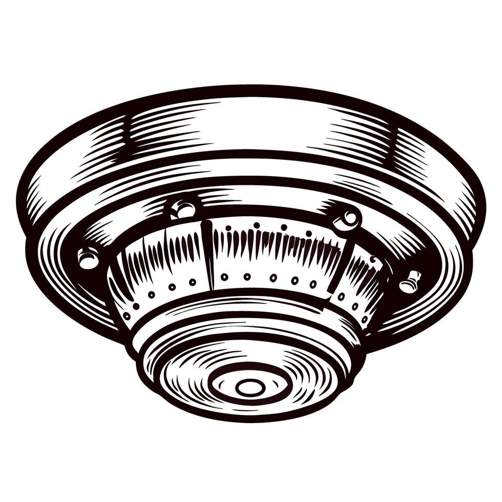 Vintage smoke detector with detailed engraving design on circular base vector
