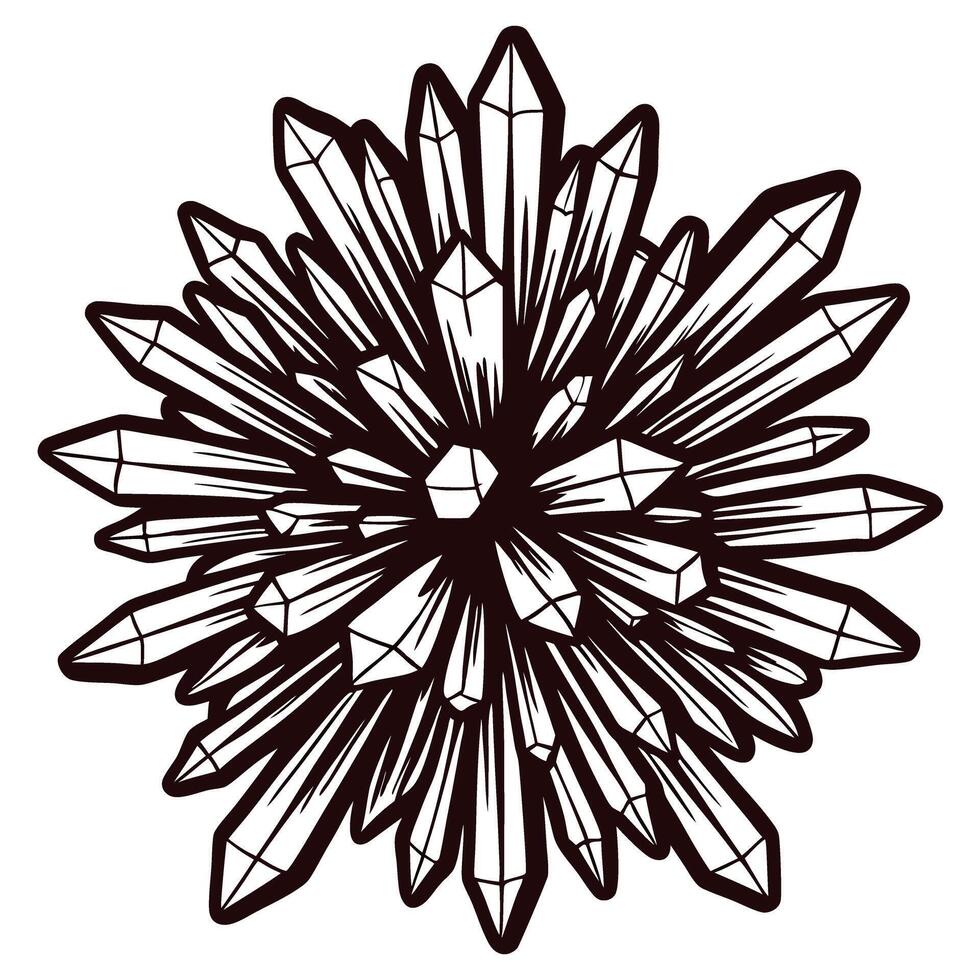 Intricate geometric crystal cluster with sharp edges in black and white design vector