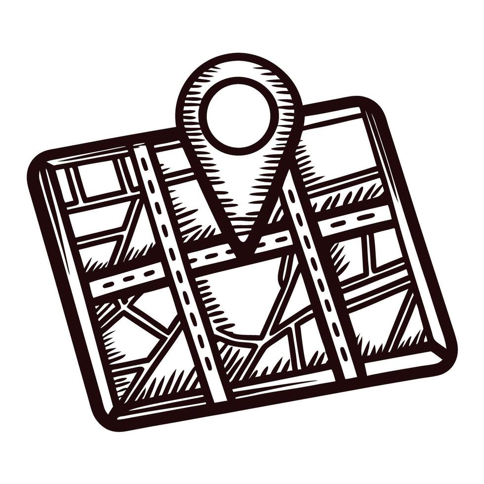 Stylized map icon with a location pin indicating navigation and direction planning vector
