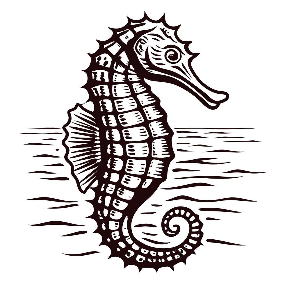 Detailed of a seahorse in an aquatic environment with intricate patterns and marine elements vector