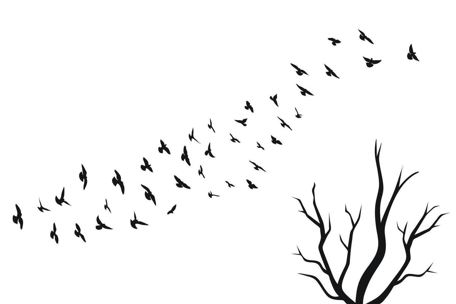 Silhouette sketch of a flock of flying birds vector