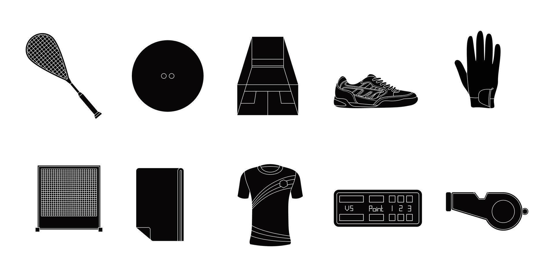 Squash Items Equipment Silhouette Illustration Set vector