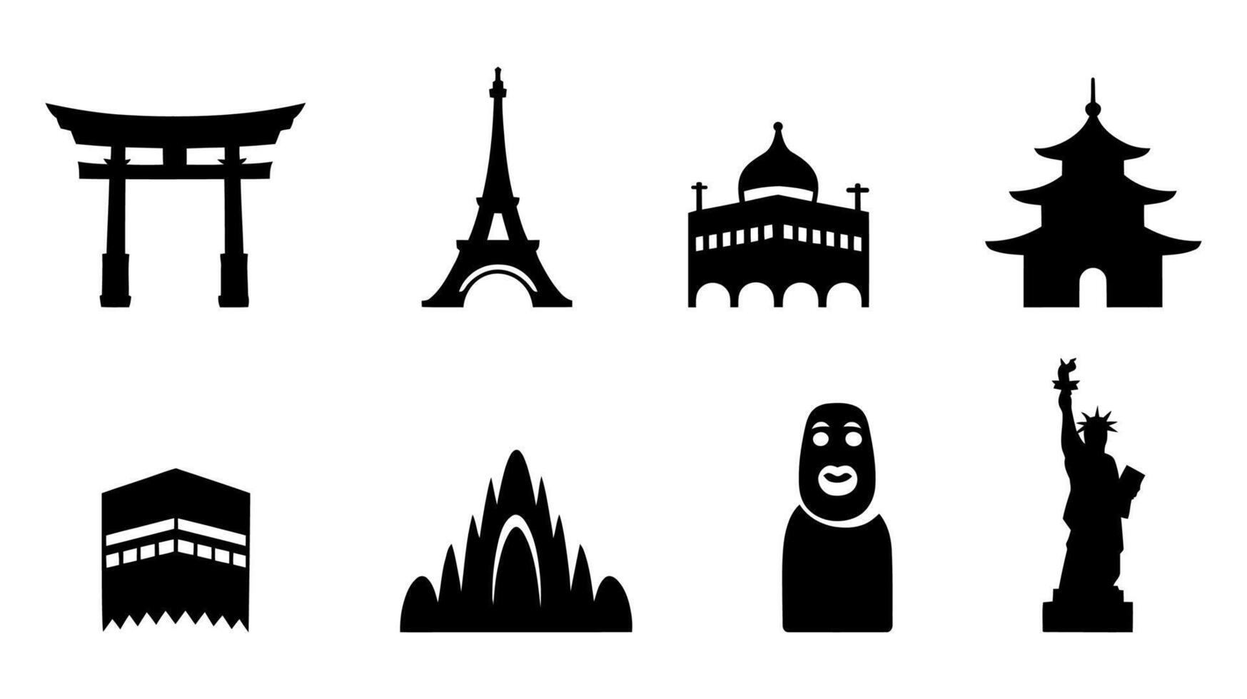 Icon Set of World Monuments in Black Silhouette Style vector