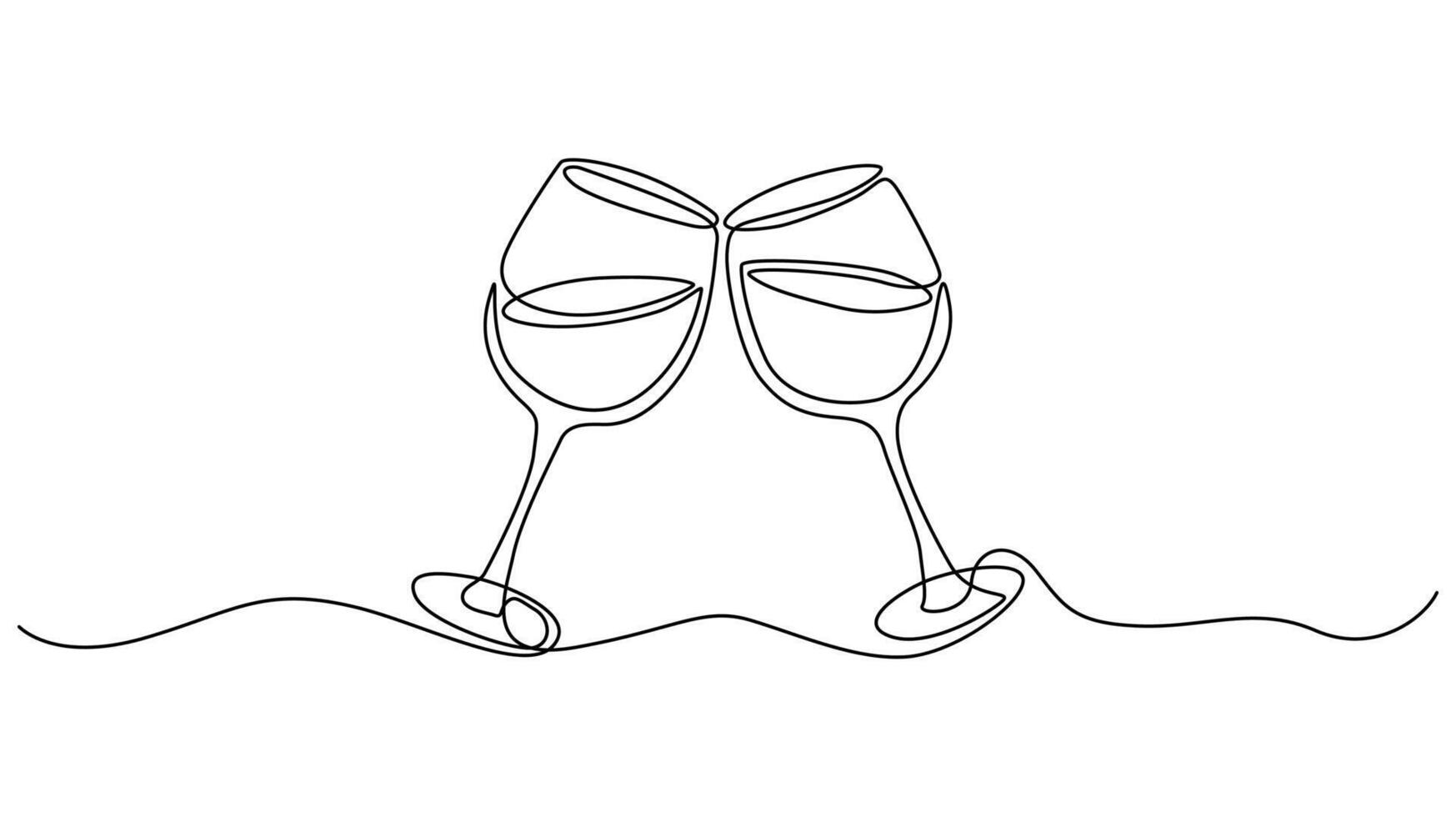 continuous one line drawing of celebratory wine glasses vector
