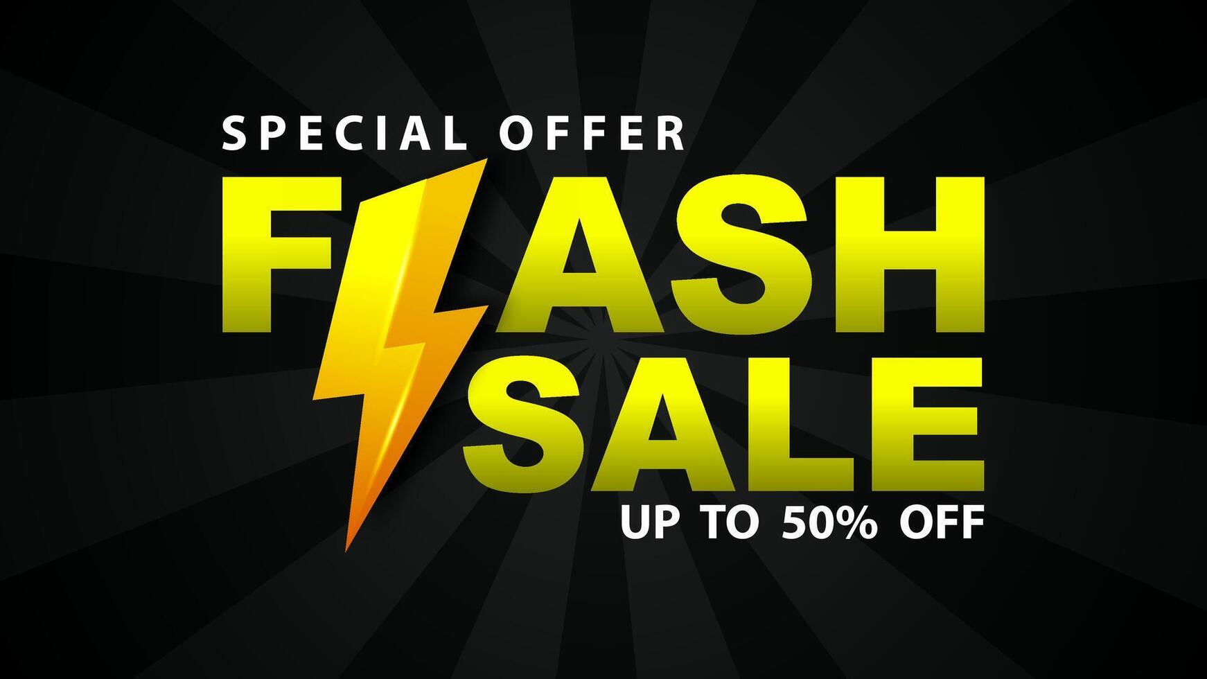 Flash sale promotional label template, special offer banner with thunder for business. Creative concept vector