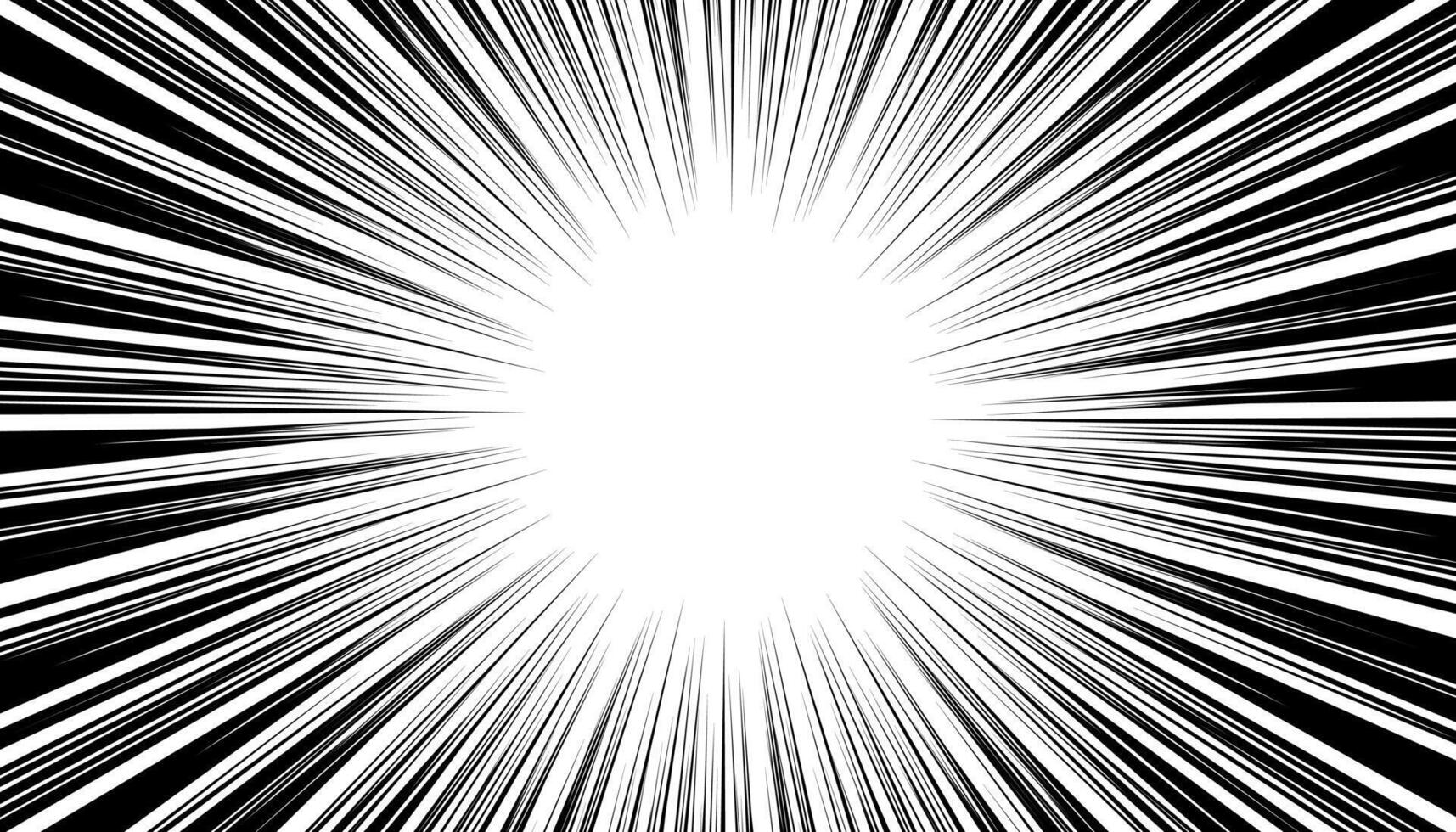 Manga speed explosion frame. Radial anime speed lines. Collision zoom effect for comic books. Radial line overlay template. vector