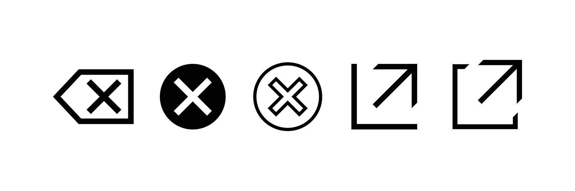 Set of Close, Cancel, Exit, and External Link Icons in Minimalist Style vector