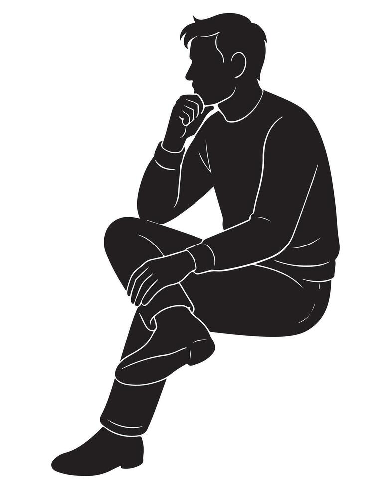 Silhouette of man sitting thoughtful pose illustration for design and creative projects use vector