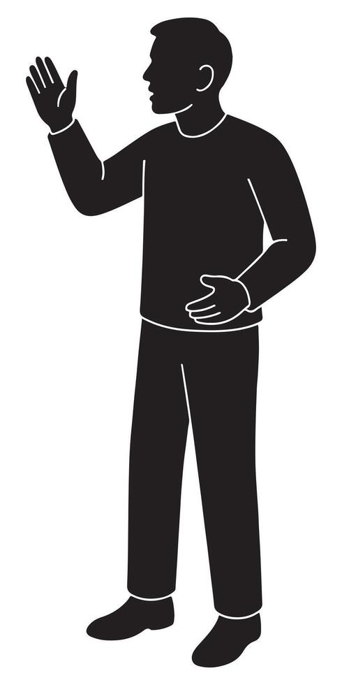 Silhouette of man gesturing with hands illustration for presentations and graphic design projects use vector