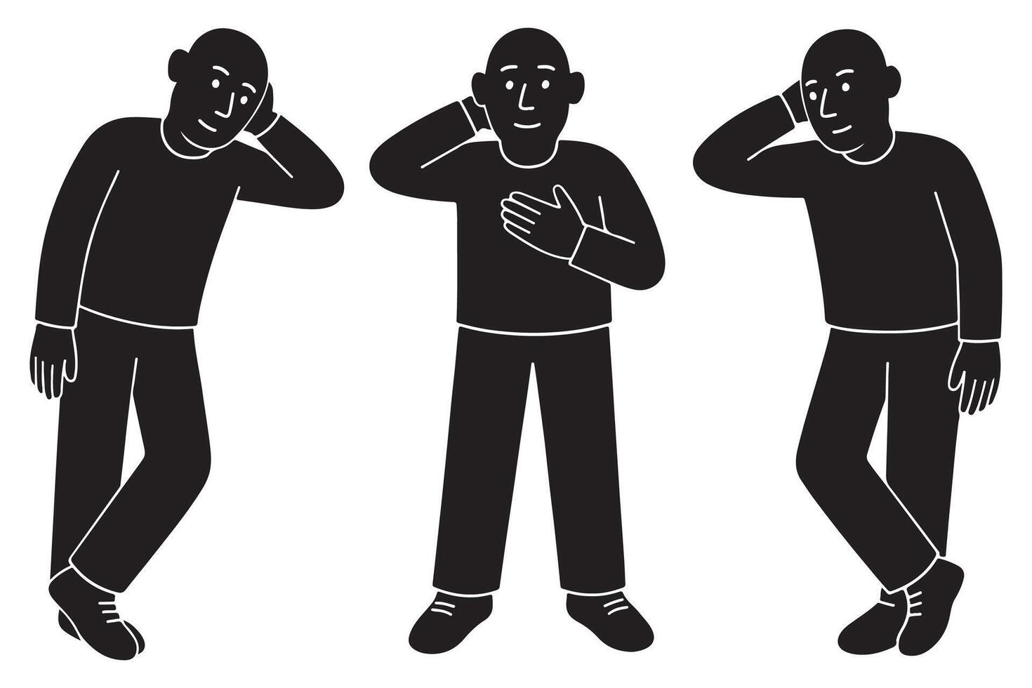 Silhouette of a man leaning sideways with one elbow resting on an invisible surface, casual posture vector