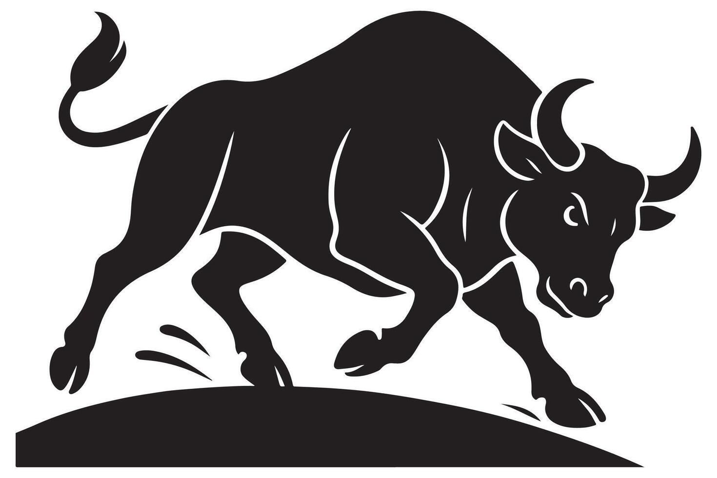 Silhouette of a Powerful Raging Bull with Horns vector