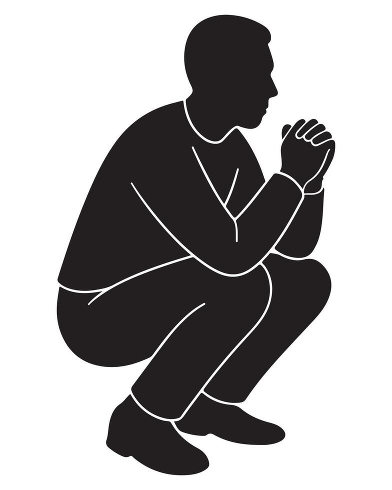 Squatting man silhouette illustration for fitness exercise and posture design element graphic resource vector