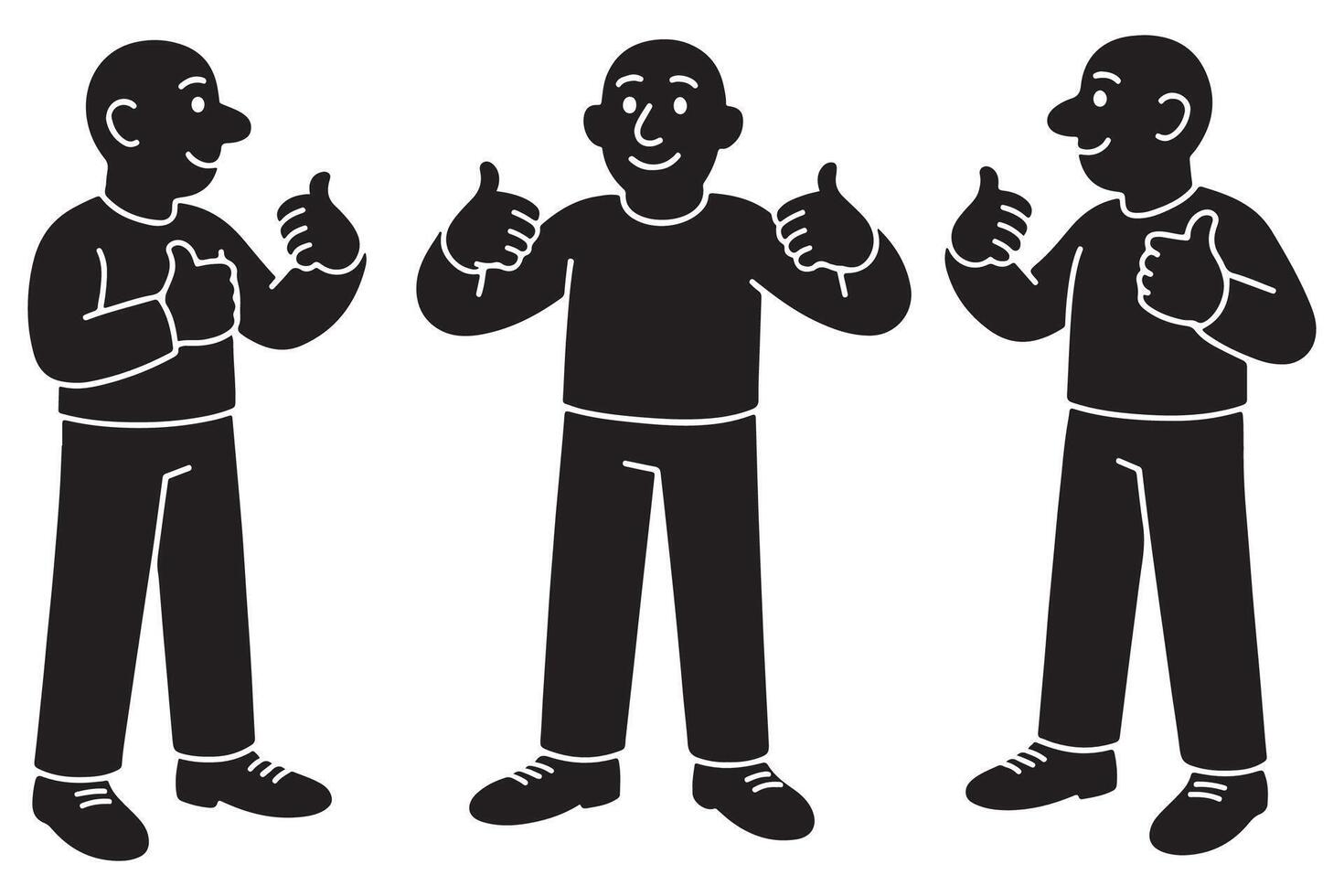 Black and white thumbs up figures illustration for positive feedback and approval concept design element silhouette vector