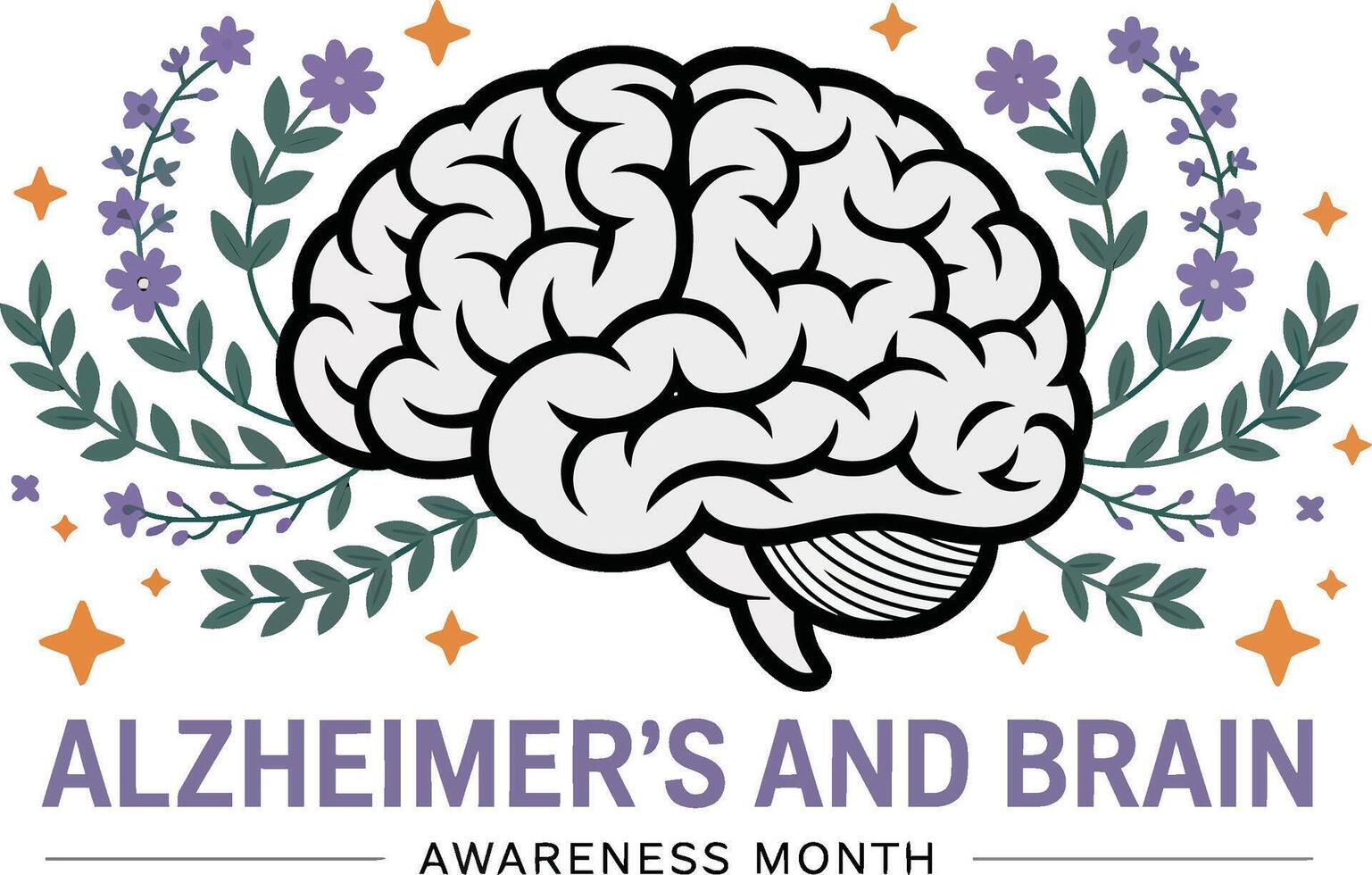 Alzheimer Awareness Month A Brain Surrounded by Flowers vector