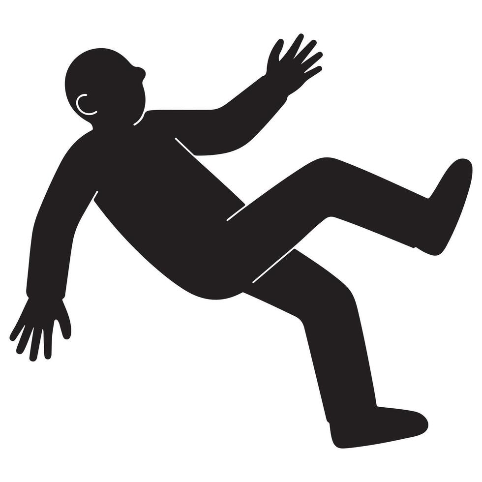 Falling person silhouette illustration for safety awareness and risk prevention in black and white vector