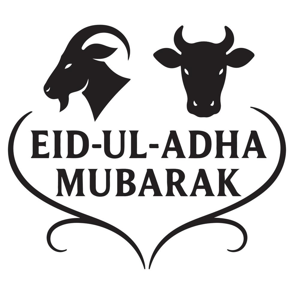 Eid al adha mubarak celebration with goat and cow illustration for muslim community greetings design silhouette vector
