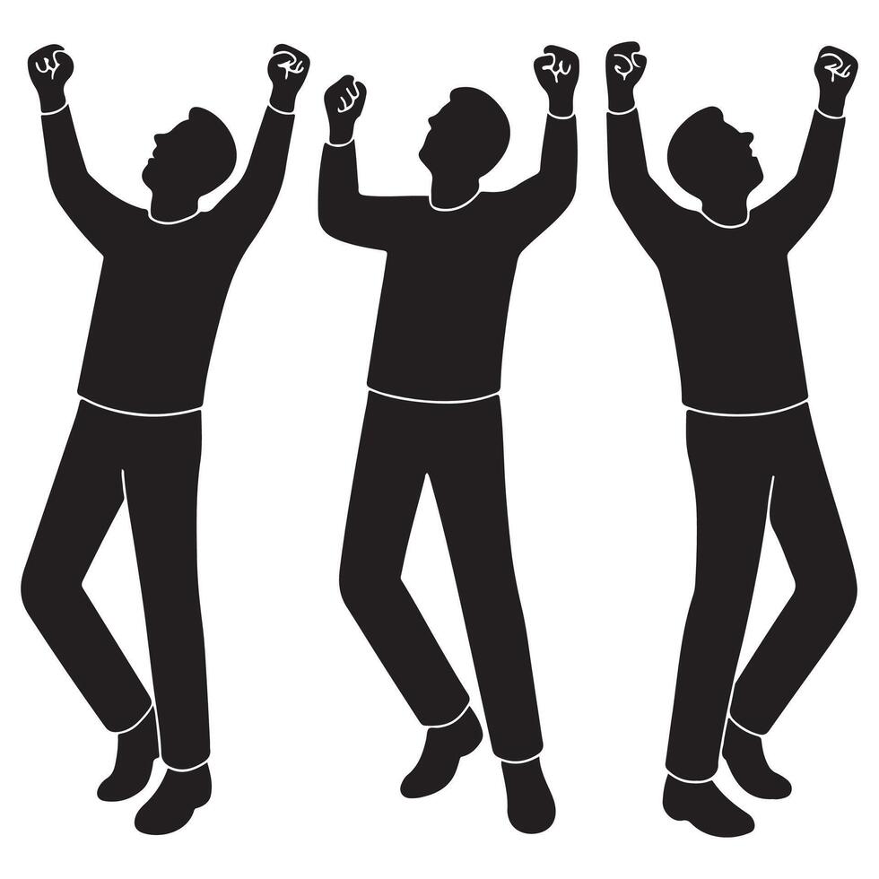 Celebration silhouette of winning people with arms raised in triumph and success illustration design vector