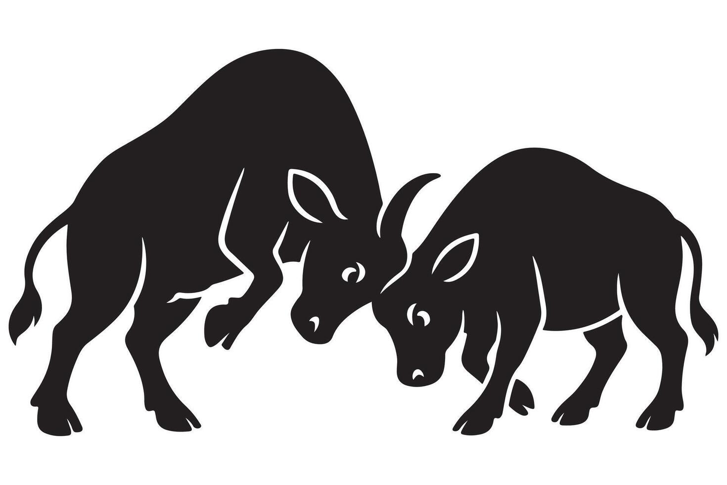 bulls fighting illustration, aggressive livestock, animal conflict, strong mammals design concept silhouette, Silhouette of Two Bulls Charging at Each Other vector