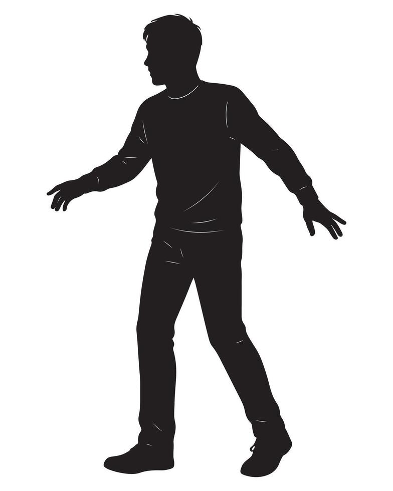 Silhouette illustration of a male figure walking cautiously with arms outstretched vector