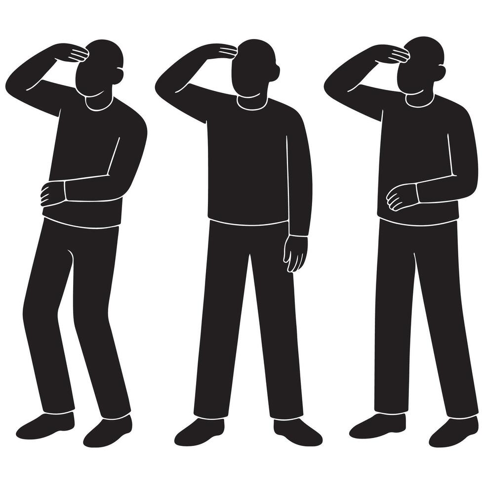 Searching people illustration black silhouette looking forward finding direction finding solution concept art vector