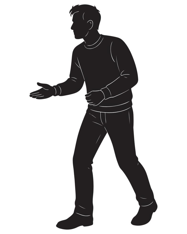 Silhouette of man offering hand illustration for design projects and creative presentations use black and white vector