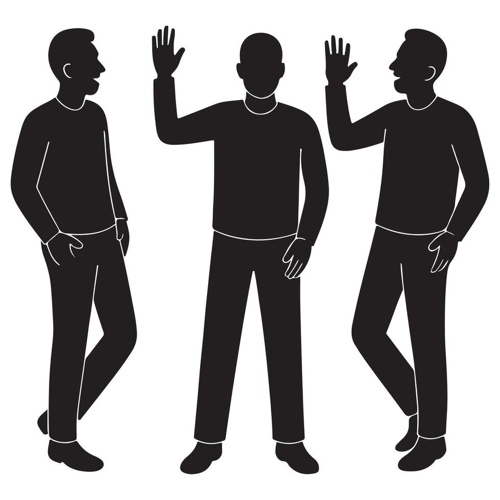 Silhouette of a man standing with one hand raised in greeting and a slight forward lean vector