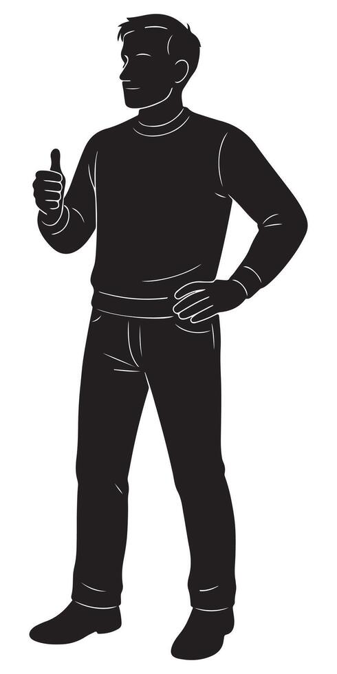 Man silhouette with thumbs up gesture standing confident illustration for graphic design use case vector