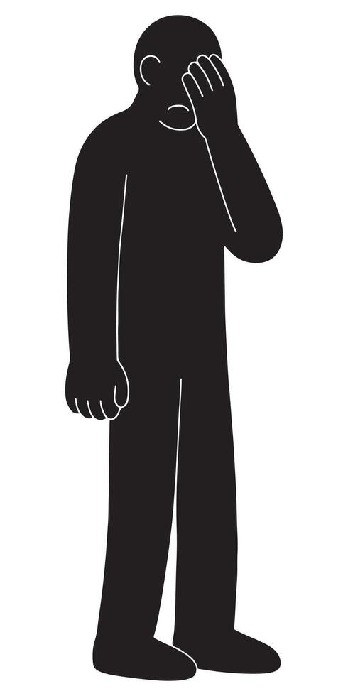 Silhouette of man with head in hand showing sadness depression mental health and emotional stress concept vector