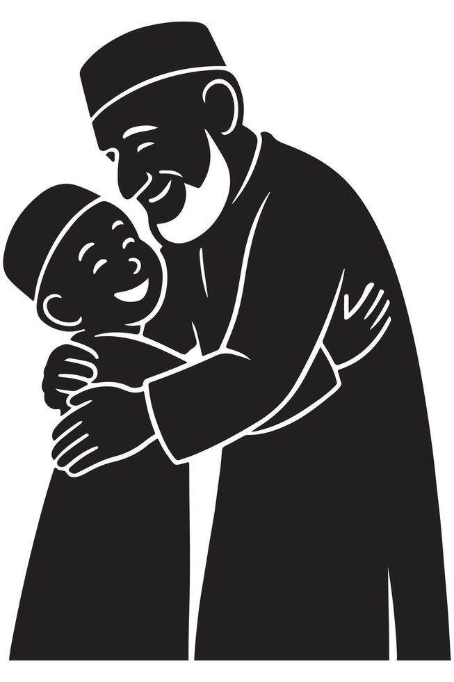 Muslim family love illustration for islamic eid mubarak and ramadan kareem celebration art silhouette vector
