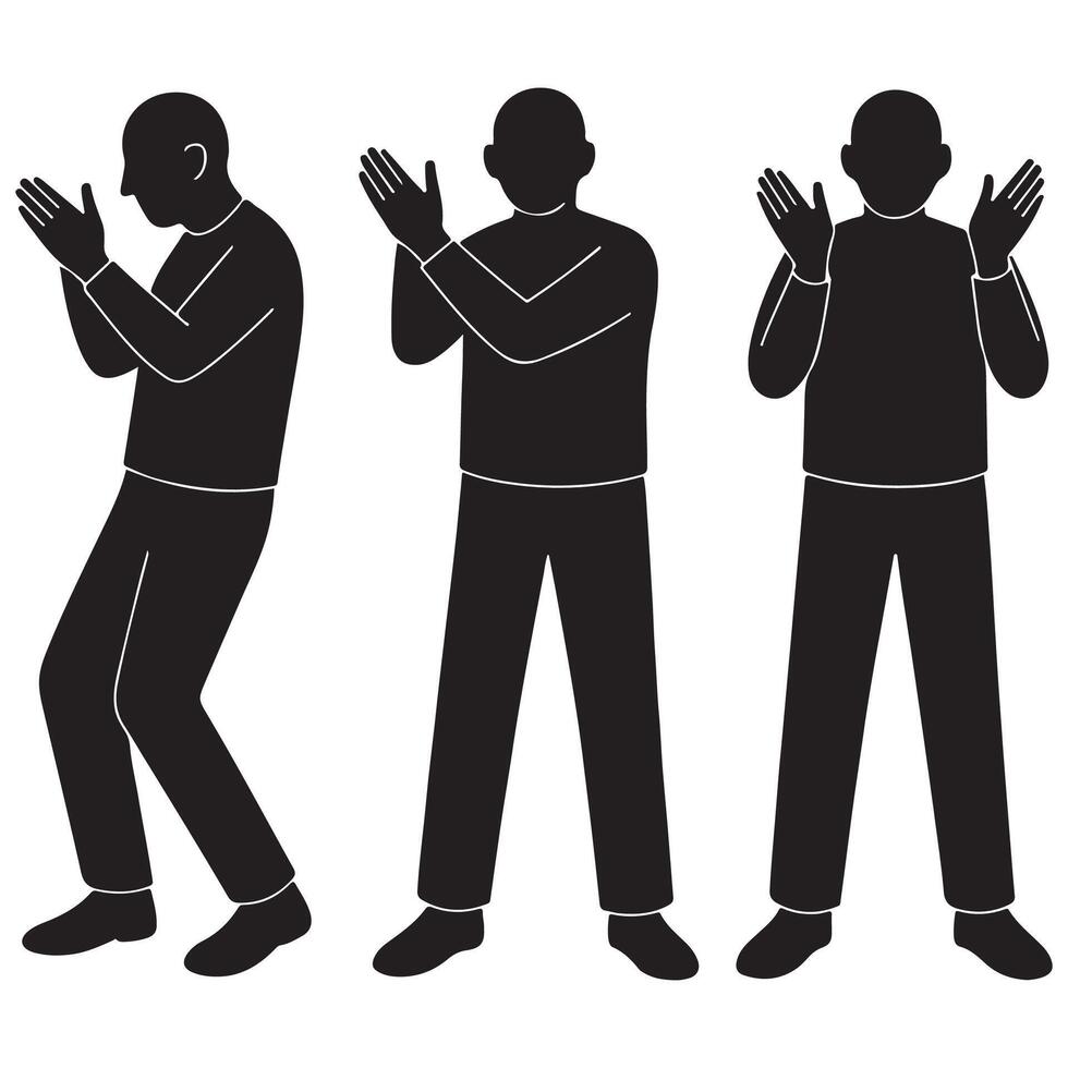 Black and white silhouette of people clapping hands illustration for graphic design and creative projects vector